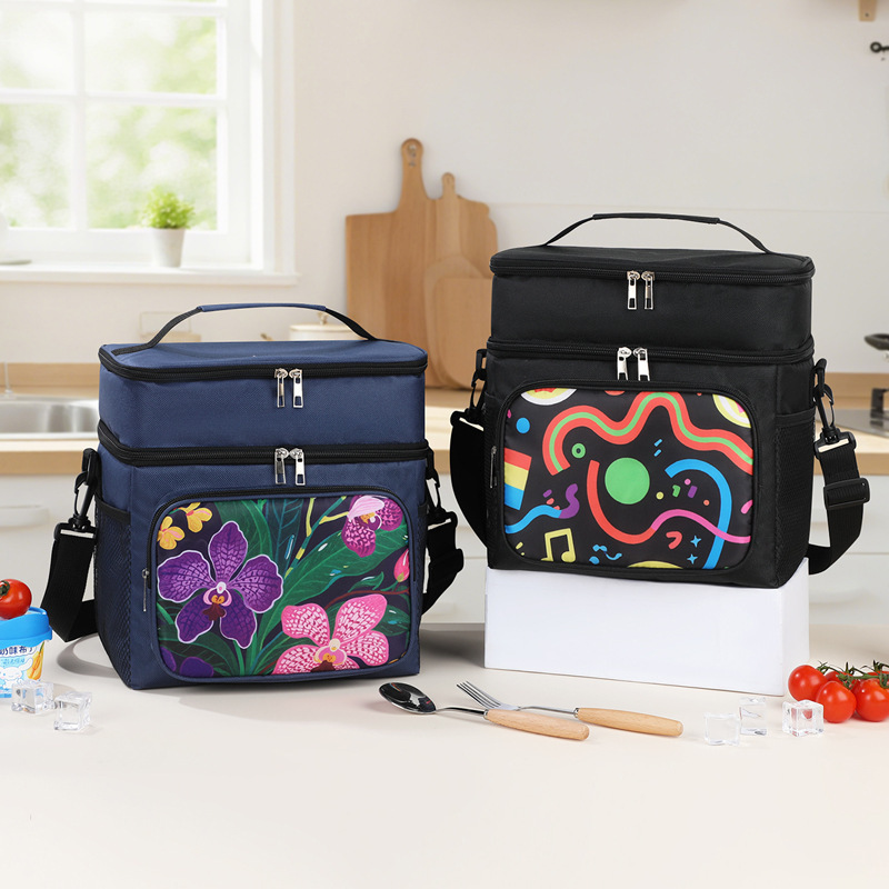 Cross-Border Popular Simple Ice Bag That Can Be Worn Cross-Body, Lunch Box Bag, Double-Layer Lunch Bag, Insulated Lunch Bag for Office Workers to Carry Meals