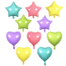 18寸马卡龙色心形 爱心 五角星铝膜铝箔气球 节日派对装饰布置