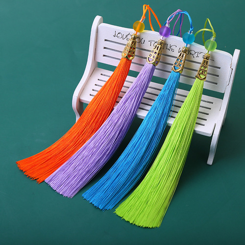 15CM long frosted beads tassels vertical ice silk hanging tassels Guqin Hanfu pressed placket tassel pendant
