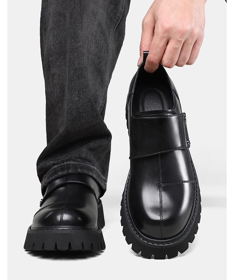 Men's Leather Shoes, New Autumn Model, British Style Casual Workwear, Thick-soled, Height-increasing, Large-toe Shoes_vogvips.com
