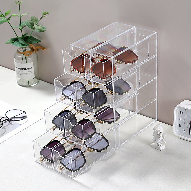 Acrylic Glasses Case Can Be Stacked with Four Layers, Desktop Glasses and Sunglasses Display Box, Dust-Proof Stationery Drawer-Style Storage Box Acrylic Glasses Case Can Be Stacked with Four Layers, Desktop Glasses and Sunglasses Display Box, Dust-Proof Stationery Drawer-Style Storage Box