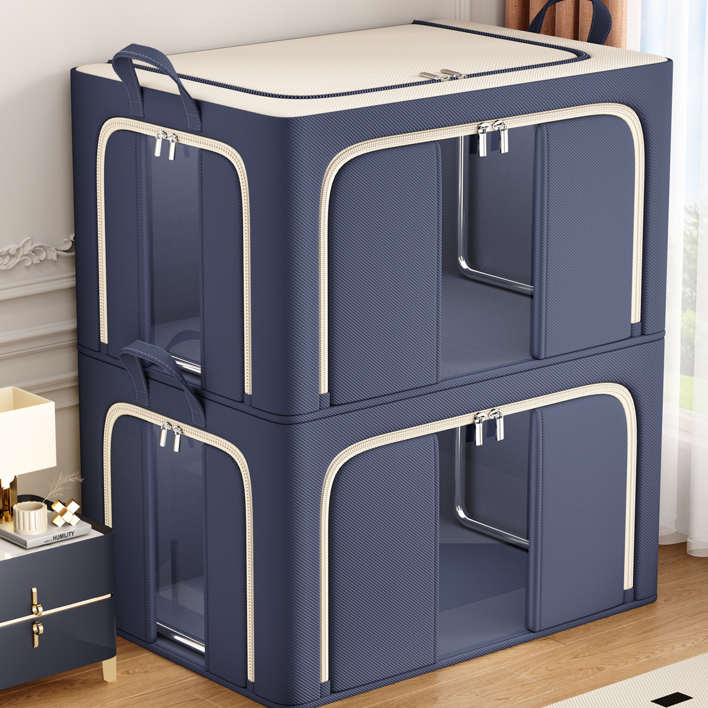 牛津布衣服收纳箱家用装衣物被子百纳箱布艺可视窗衣柜专用整理箱