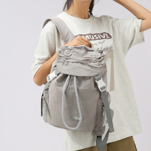 新款百搭抽绳双肩包女高颜值褶皱小背包学生初中高中可爱少女书包