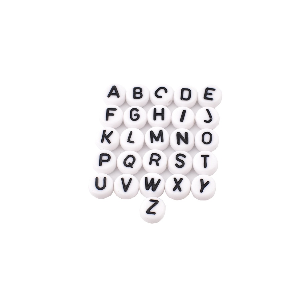 white acrylic beads with letters