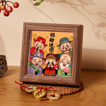迷你小画框摆件小办公室工位装饰五路财神摆台喜庆礼物正方形相框