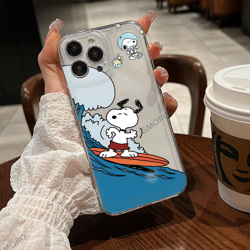 Ins Childlike Snoopy Surfboard Apple Phone Case Iphone18Pro Transparent Tpu Soft Shell Anti-Fall Cover