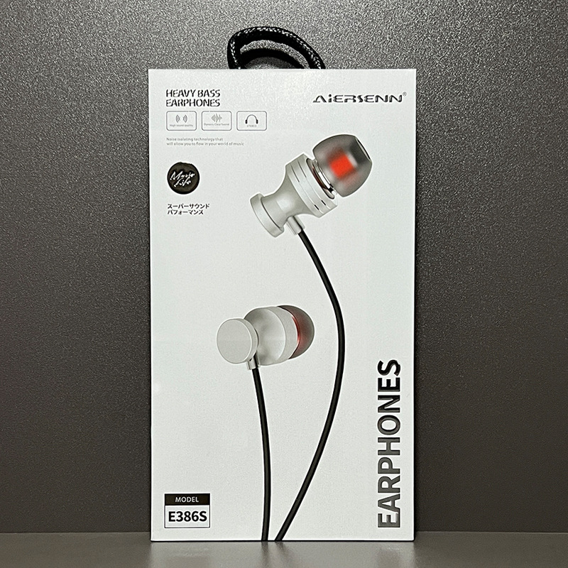 艾耳森E386S 金属耳机有线入耳式重低音K歌耳机通用线控带麦耳机