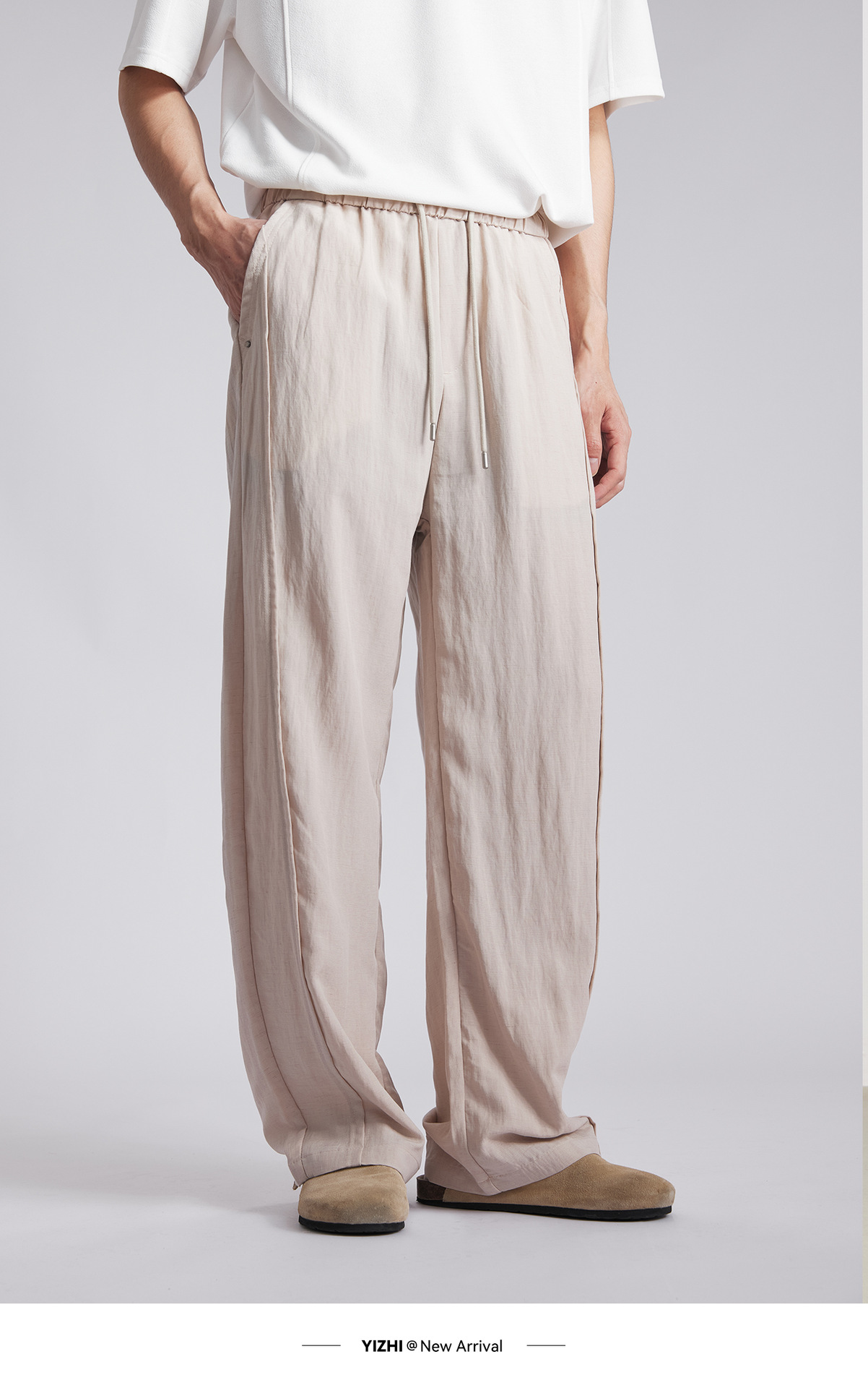 Quần dài nam ống rộng chất liệu linen phong cách mùa hè — đen chi tiết 10