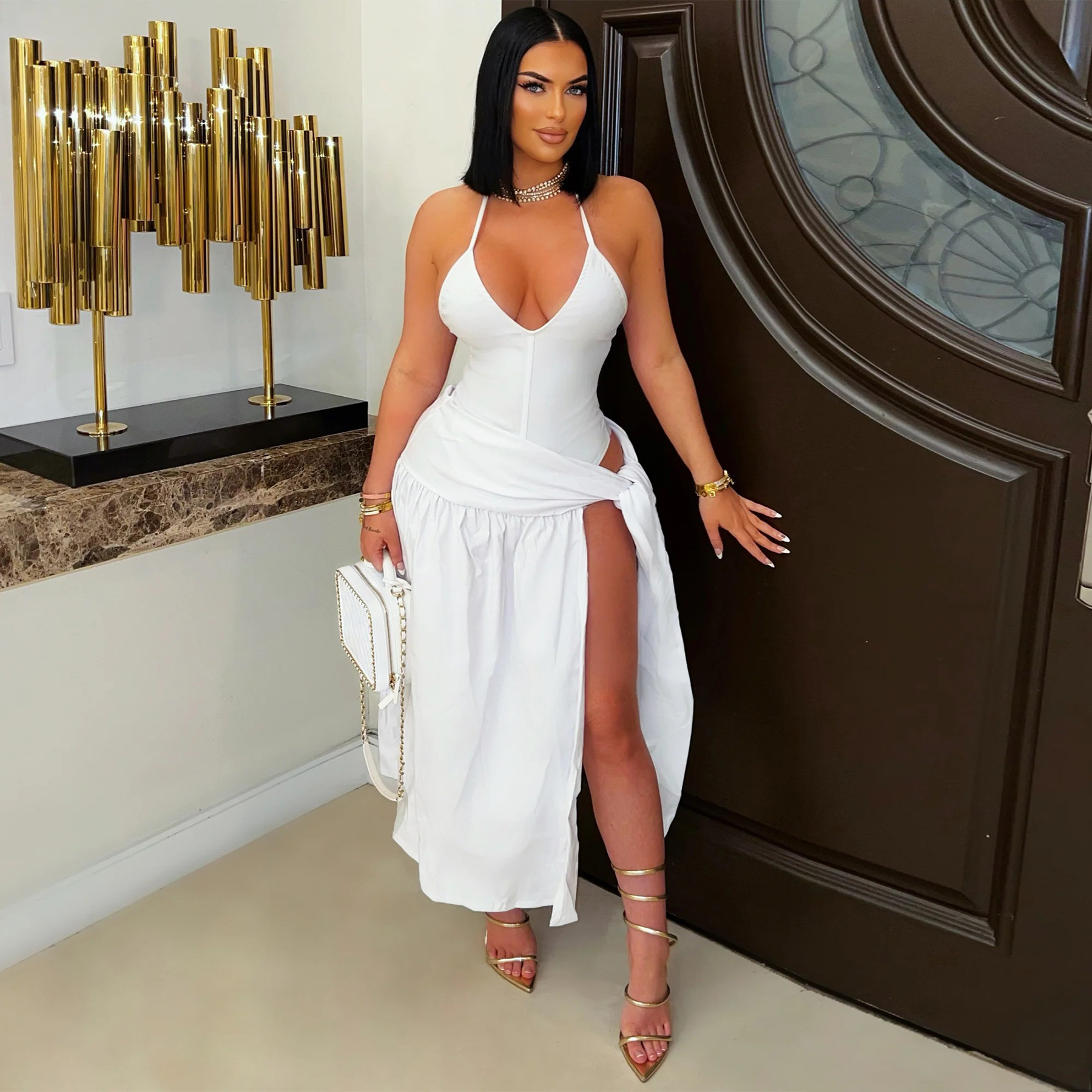 284g Weight Sleeveless Sleeve Length Polyester Fabric Type Skirt Co-ord Set Sets Type 2 Pieces Set Quantity Holiday, Street Occasion Strap Neckline Slim Fit Type Solid Color Pattern Summer Season Women's Gender Streetwear Style Holiday Street Women's Streetwear Solid Color Polyester Skirt Co-ord Set Skirt Sets 35
