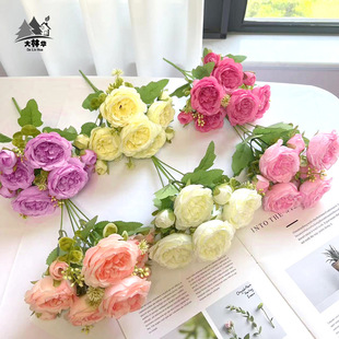 Simulation 5 roses Korean style handle Persian peony simulation flower home wedding rose bouquet decoration