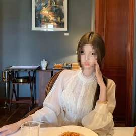 / : 小姐姐日光柔纱手缝花边法式宫廷风雪纺衬衫