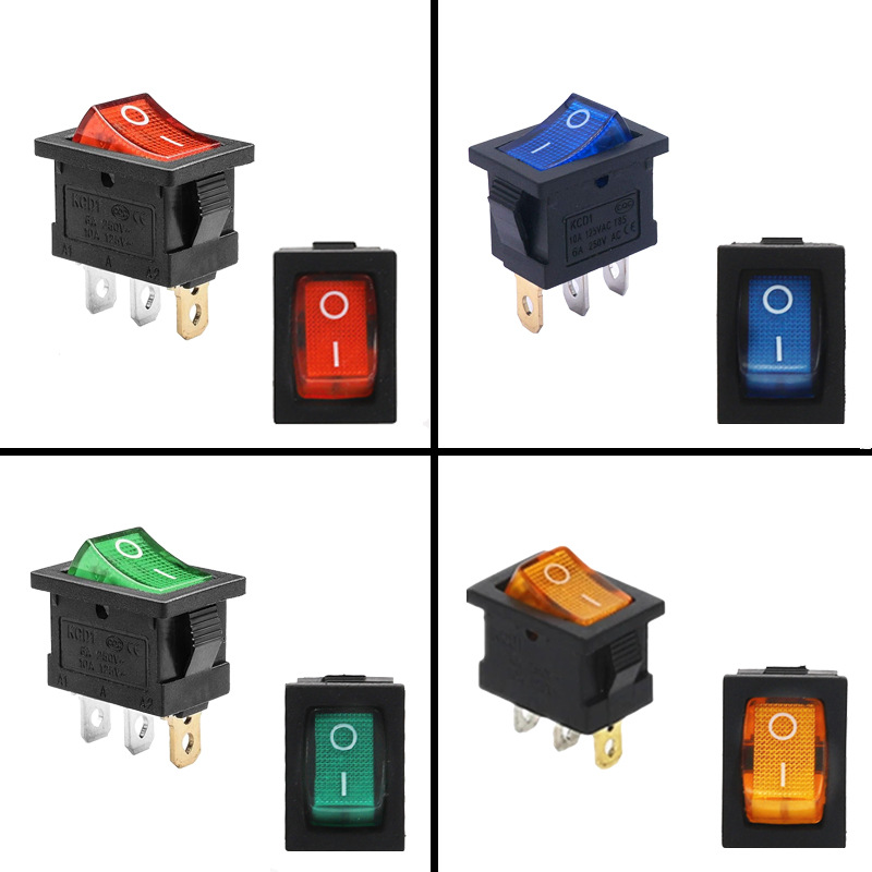 船型开关KCD1带灯12V 24V LED灯 直流翘板开关15*21三脚电源开关