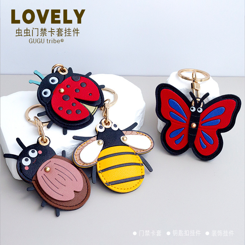 Cute Insect Leather Pendant, Cute Access Card Holder, Keychain, Creative Small Gift Pendant, Backpack Accessory Gift