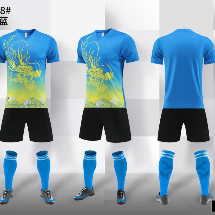 Nuevo traje de futbol, traje de entrenamiento con patrón de dragón, traje deportivo de carrera de botes dragón de manga corta, juego impreso, uniforme del equipo de carrera de botes dragón