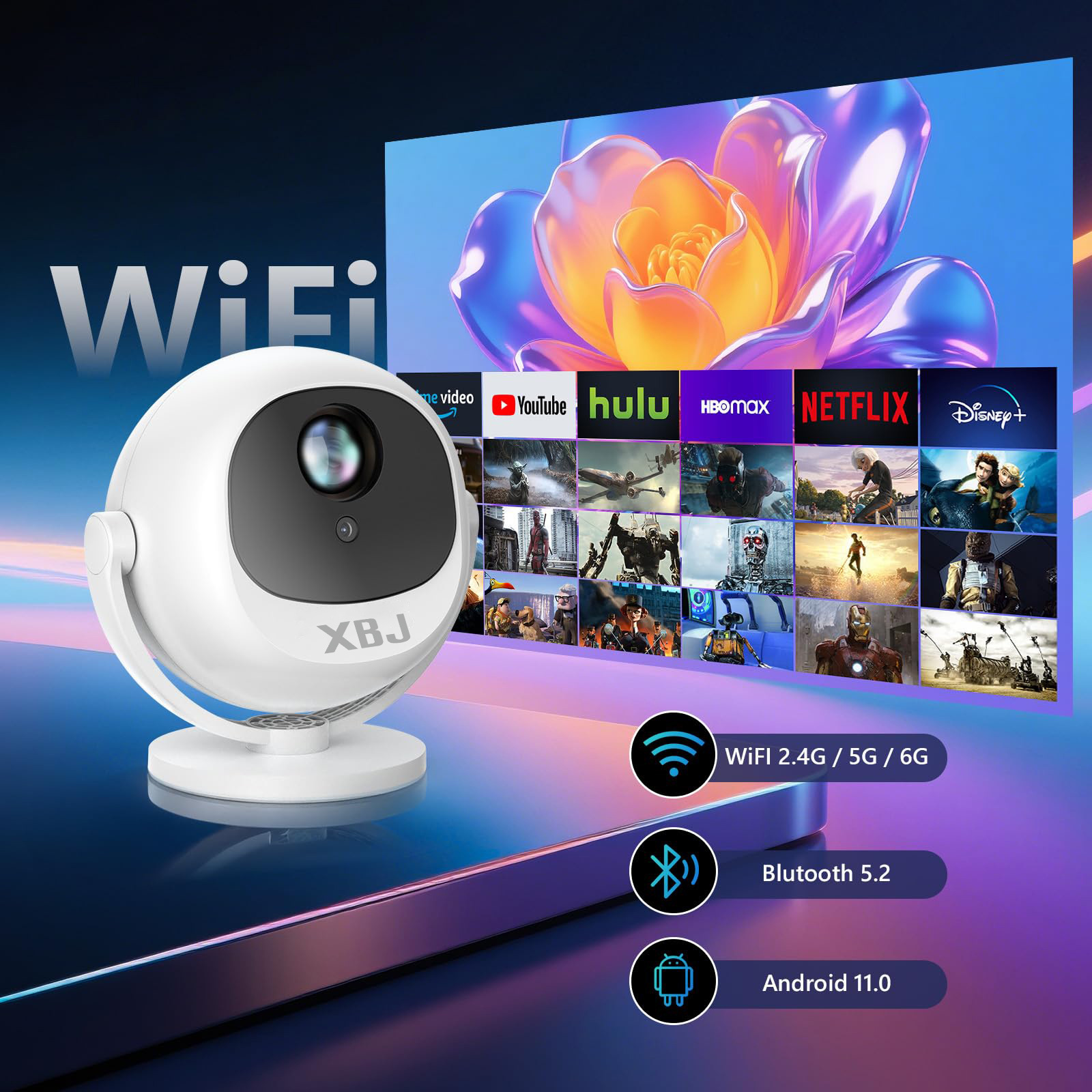 Overseas High-Definition Projector for Home Use That Can Be Connected to Mobile Phones and Computers, Automatic Focus and Keystone Correction Projector for Bedroom and Living Room