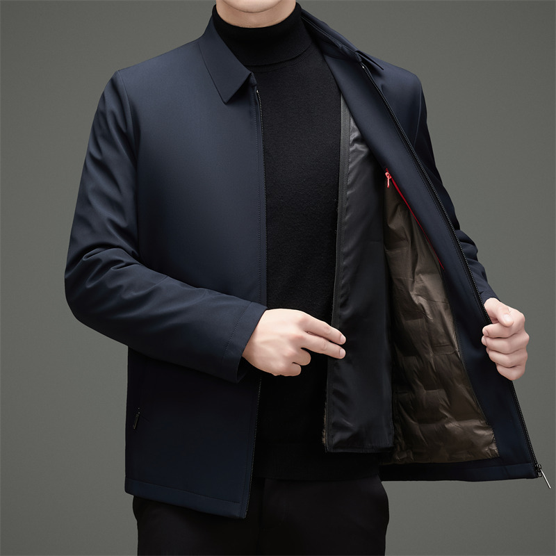 Down Jacket with Detachable Fur Lining, Men's Coat, 2025 Autumn New Style, Turn-Down Collar Jacket, Casual and Warm