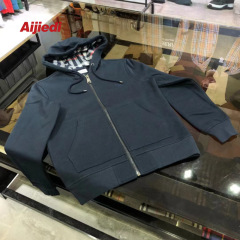 男性格子縞刺繍胸前dy戦馬秋冬ファスナースウェットmen黒色内張りhoo綿連帽カーディガン