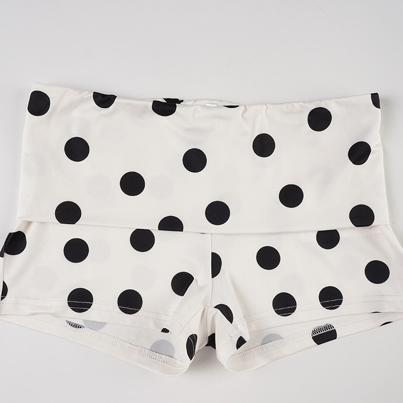 European And American Retro Beach Resort Hot Spring Polka Dot Sexy Bikini Set With Halter Neck Top + Solid Color Shorts_ecoleips.com