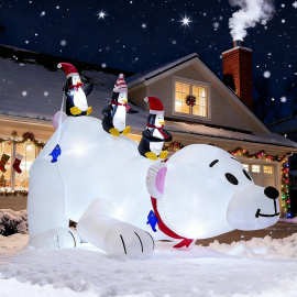 跨境圣诞节充气气模北极熊背上坐三只企鹅户外庭院花园装饰品摆件