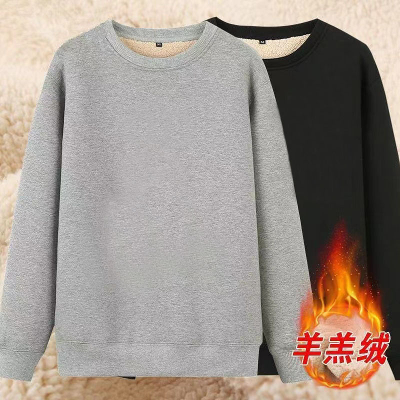 Winter New Lamb Wool Sweatshirt for Men, Pullover, Loose Fit, Round Neck, Fleece-Lined, Thickened, Solid Color, Plus Size Top for Men Winter New Lamb Wool Sweatshirt for Men, Pullover, Loose Fit, Round Neck, Fleece-Lined, Thickened, Solid Color, Plus Size Top for Men