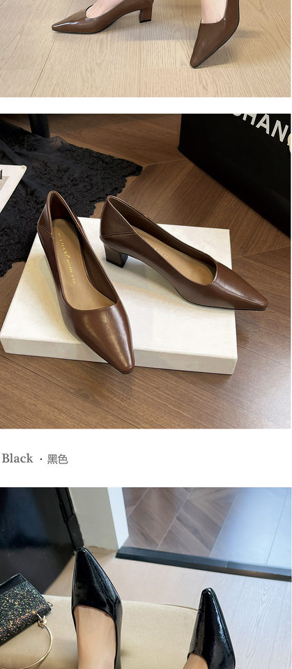 Giày cao gót nữ mũi vuông gót thô 3–6 cm kiểu Pháp thanh lịch, đế cao su, đi làm dự tiệc — Màu cà phê, Màu trắng ngà, màu đen chi tiết 10