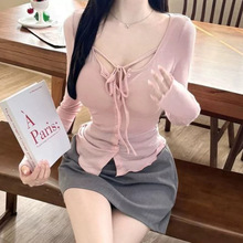 韩国东大门新品 性感舒适显身材挂脖紧身小开衫T恤ye时尚显瘦