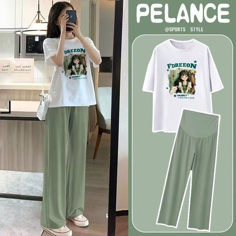 Maternity Suit, Summer Fashion, Stylish 2026 New Style, Casual Tops for Pregnancy, Wide-Leg Pants Two-Piece Set, Lazy Style