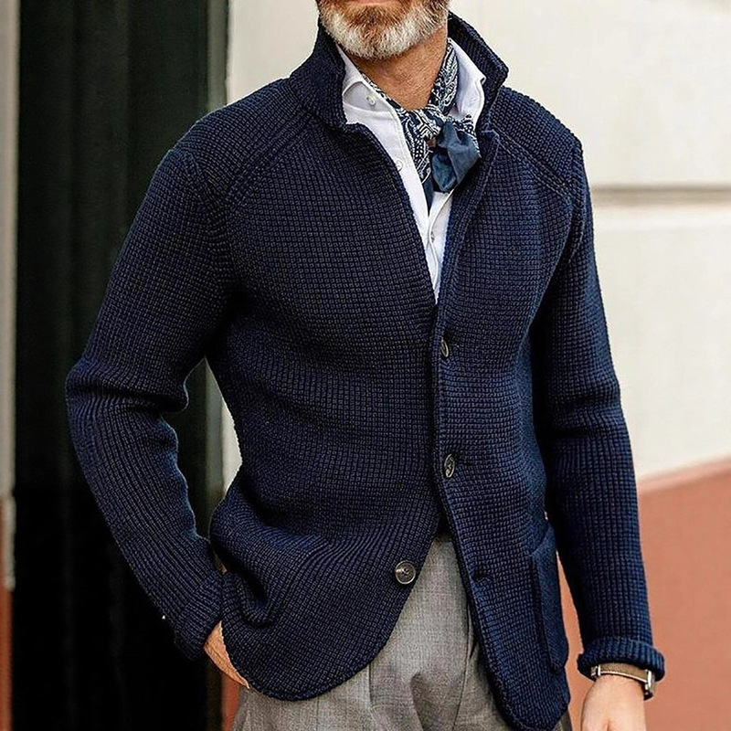 European and American Fashion Amazon Independent Station New Product-British Casual Long-Sleeved Pure Color Knitted Jacket Men's Outerwear European and American Fashion Amazon Independent Station New Product-British Casual Long-Sleeved Pure Color Knitted Jacket Men's Outerwear