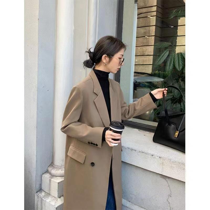 Long women's blazer for spring and autumn, Korean style, trendy, loose-fitting, single-breasted trench coat, high-end casual suit coat