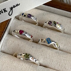 Colorful Heart Zirconia Ring for Women Trendy Personality Influencer S925 Silver Open Finger Ring Instagram Finger Ring Fashion