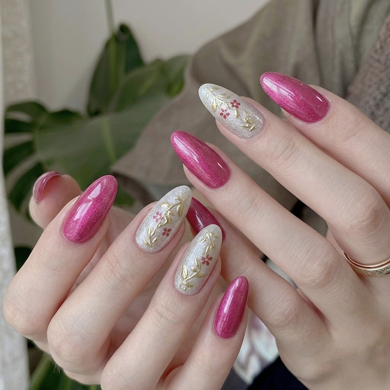 New Chinese-Style Nail Art, New Dragon Fruit Cat Eye Press-On Nails, Fake Nails, Finished Nail Pieces, Wholesale Pre-Made Nails