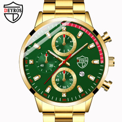 DEYROS潮牌男表時尚不鏽鋼日曆手錶學生夜光指針石英腕錶跨境