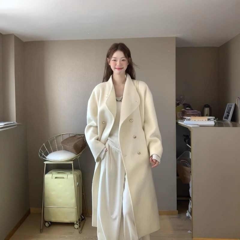 燕麦色毛呢大衣女中长款秋冬新款韩系宽松高级感毛呢外套