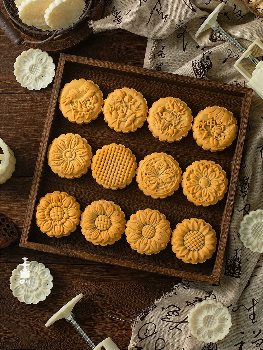 Оптовая продажа форм для лунных пряников 75 г, традиционный узор, подсолнух, лотос, ручная прессовка, форма для кантонских пряников