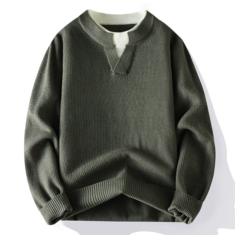 Explosiones transfronterizas de tamaño grande europeo falso dos piezas de camiseta de punto de cuello en V suéter hombre cuello redondo perezoso alta sensación de fábrica al por mayor