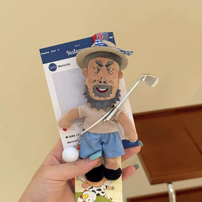 Tutu Grandpa Cow Plush – Pluş açarlıqlar - grandpa-cow-in-a-straw-hat-golfing-pendant