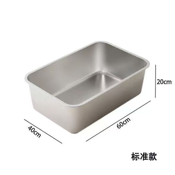 ステンレス製の四角いトイレ、深くて厚みのあるステンレス製の猫トイレ、特大の長方形トレイ、平底のトイレ、お手入れが簡単|undefined