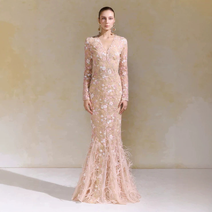 2026 New Lace Slim-Fit Long-Sleeve Dress for Women, Autumn Fashion Brand Designer Elegant Dress