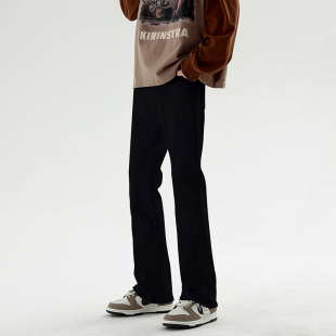 Spring Jeans Men's Slim-fit Straight Black American High Street Micro Long Trousers