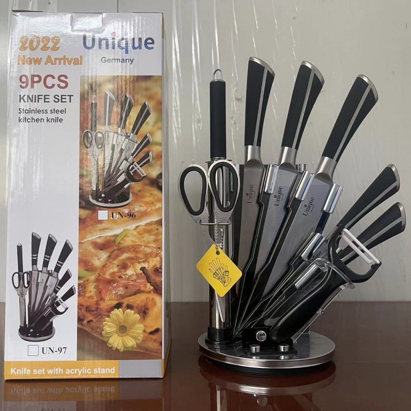 Comercio exterior de acero inoxidable mango hueco cuchillo de nueve piezas cuchillo vegetal cuchillo de cocina conjunto hogar cocina afilado combinación