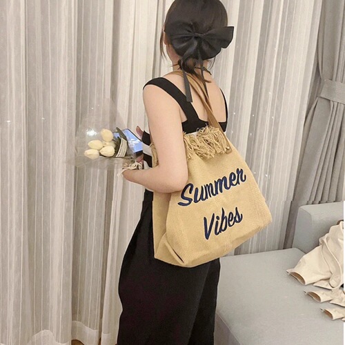 Bags Large Capacity Canvas Bag Embroidered Letter Tote Bag Handbag Women's Bag Woven Beach Bag Shoulder Bag Bags