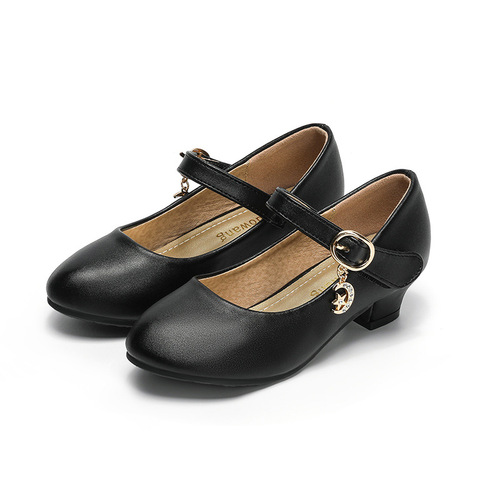 Children's leather high-heeled princess shoes, spring and autumn Korean version, for girls, crystal performance children's single shoes