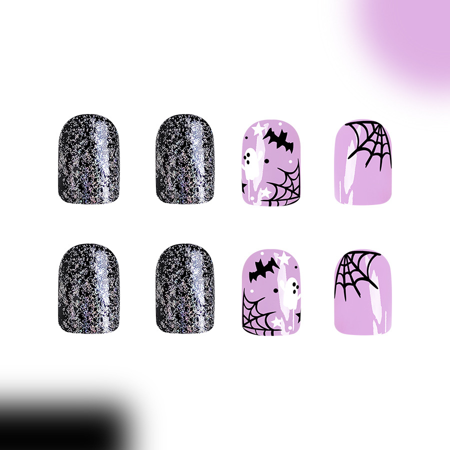 Combinazione di nail art con faccia corta e luminosa, ragnatela di Halloween, pipistrello, fantasma, temperamento, moda, usura 96 24 x 4_voghion.com