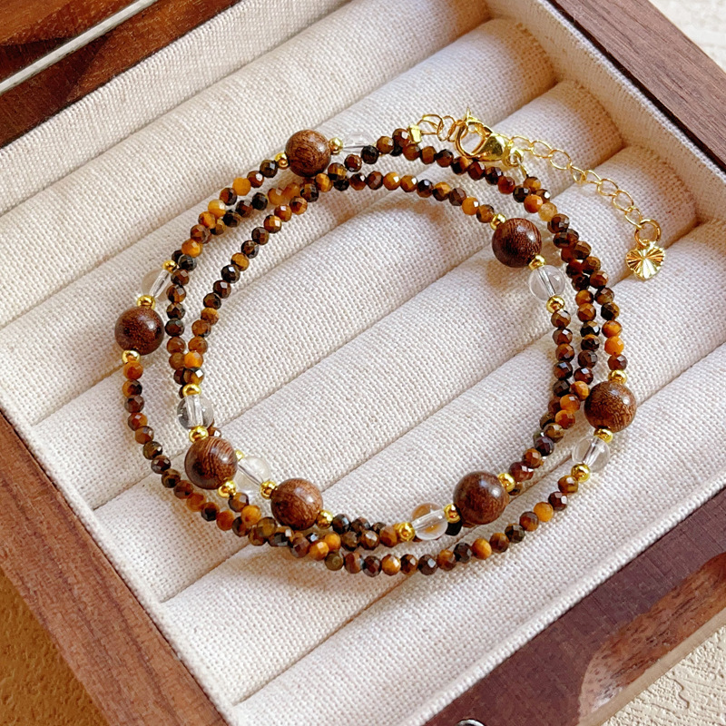 Autumn and Winter Versatile Maillard Retro Color Necklace Tiger Eye Stone Beaded Bracelet Clavicle Chain Ring Simple Elegant Autumn and Winter Versatile Maillard Retro Color Necklace Tiger Eye Stone Beaded Bracelet Clavicle Chain Ring Simple Elegant