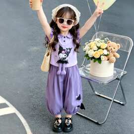 女童夏装套装洋气时髦2026新款女宝宝飞袖库洛米两件套儿童灯笼裤