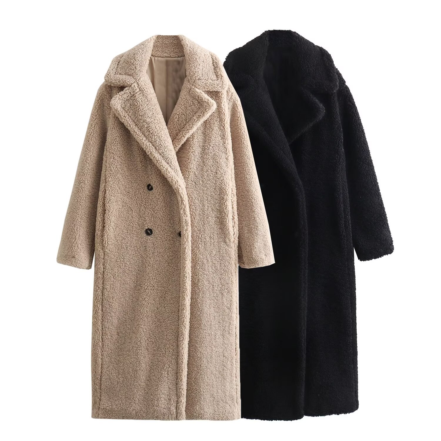 2024 autumn and winter European and American style new fashion all-match lapel lamb wool fleece loose long coat coat for women