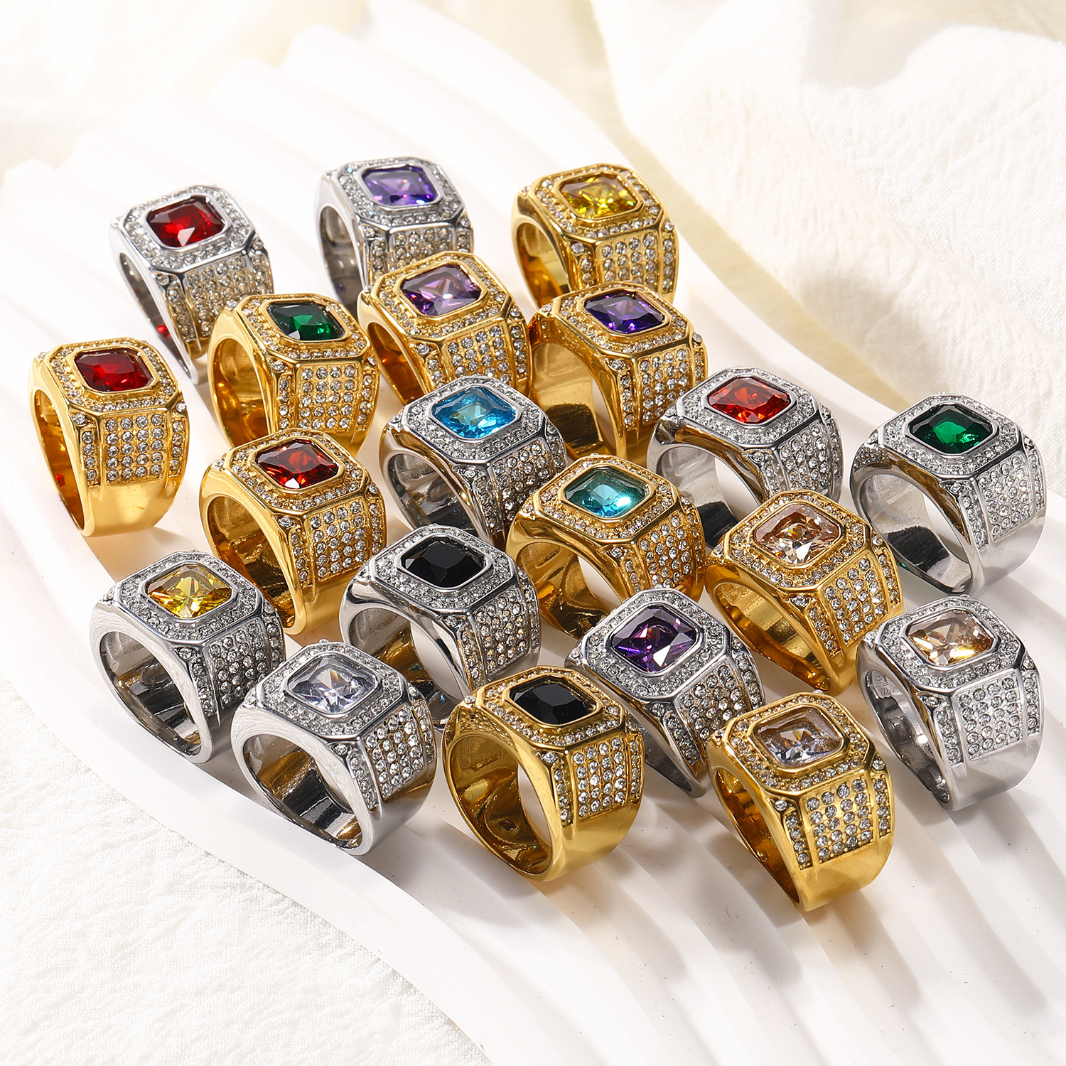 Trend fashionable square brand ring with zircon stainless steel…