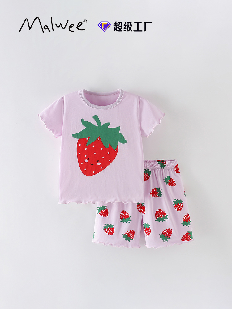 Malwee niñas dos piezas de verano nuevo estilo europeo y americano para niños de cuello redondo de manga corta ropa infantil casual conjunto casual