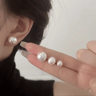 Zhuji Freshwater Steamed Bun Pearl Earrings Aurora Versatile Sterling Silver Earrings S925 Silver Flawless Popular Style