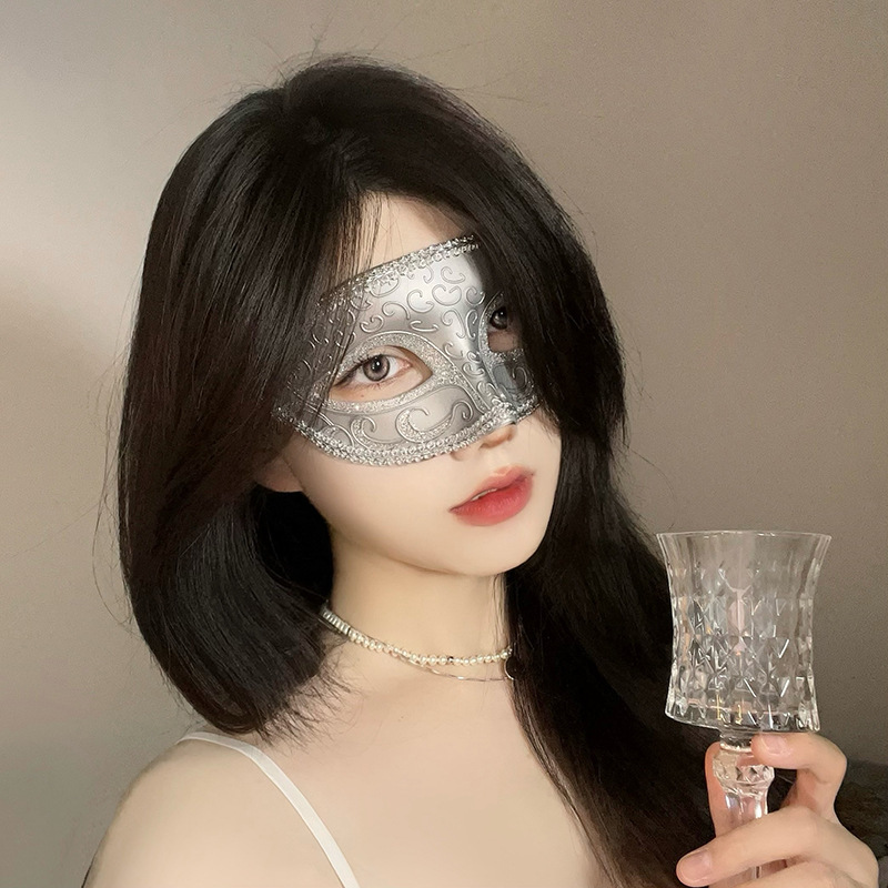 万圣节派对花纹半脸面具成人高档公主舞会cosplay暗黑风面罩道具|undefined